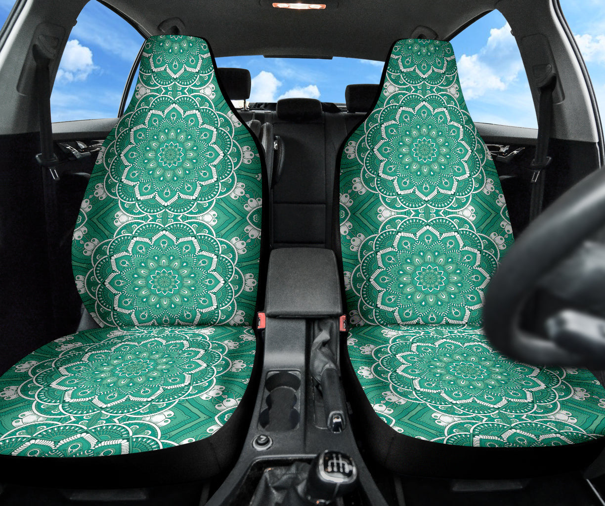 Green Mandala Circle Car Seat Covers