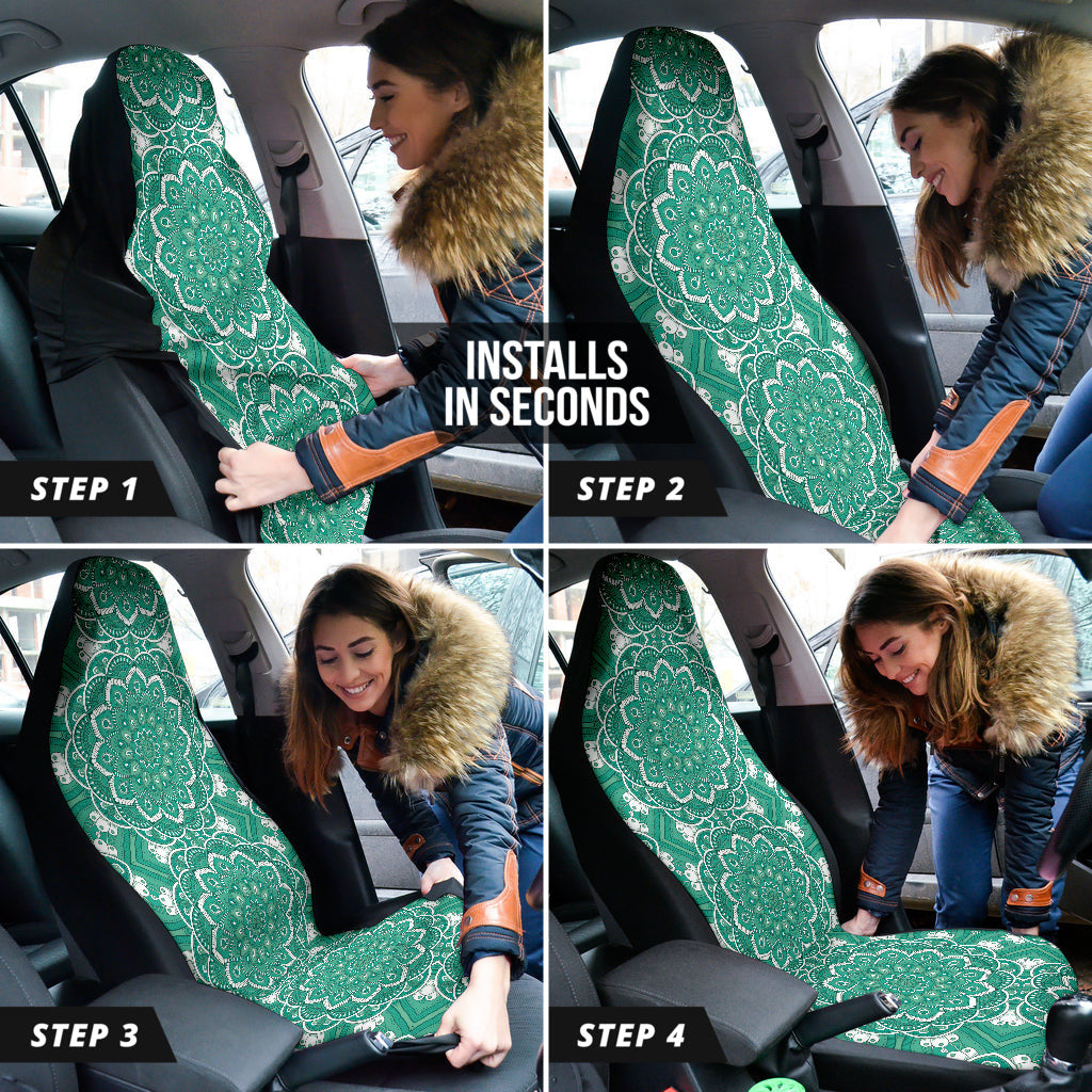 Green Mandala Circle Car Seat Covers
