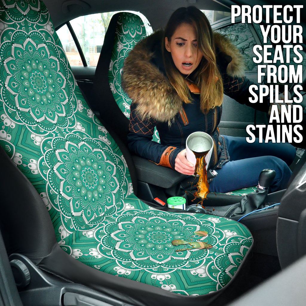 Green Mandala Circle Car Seat Covers
