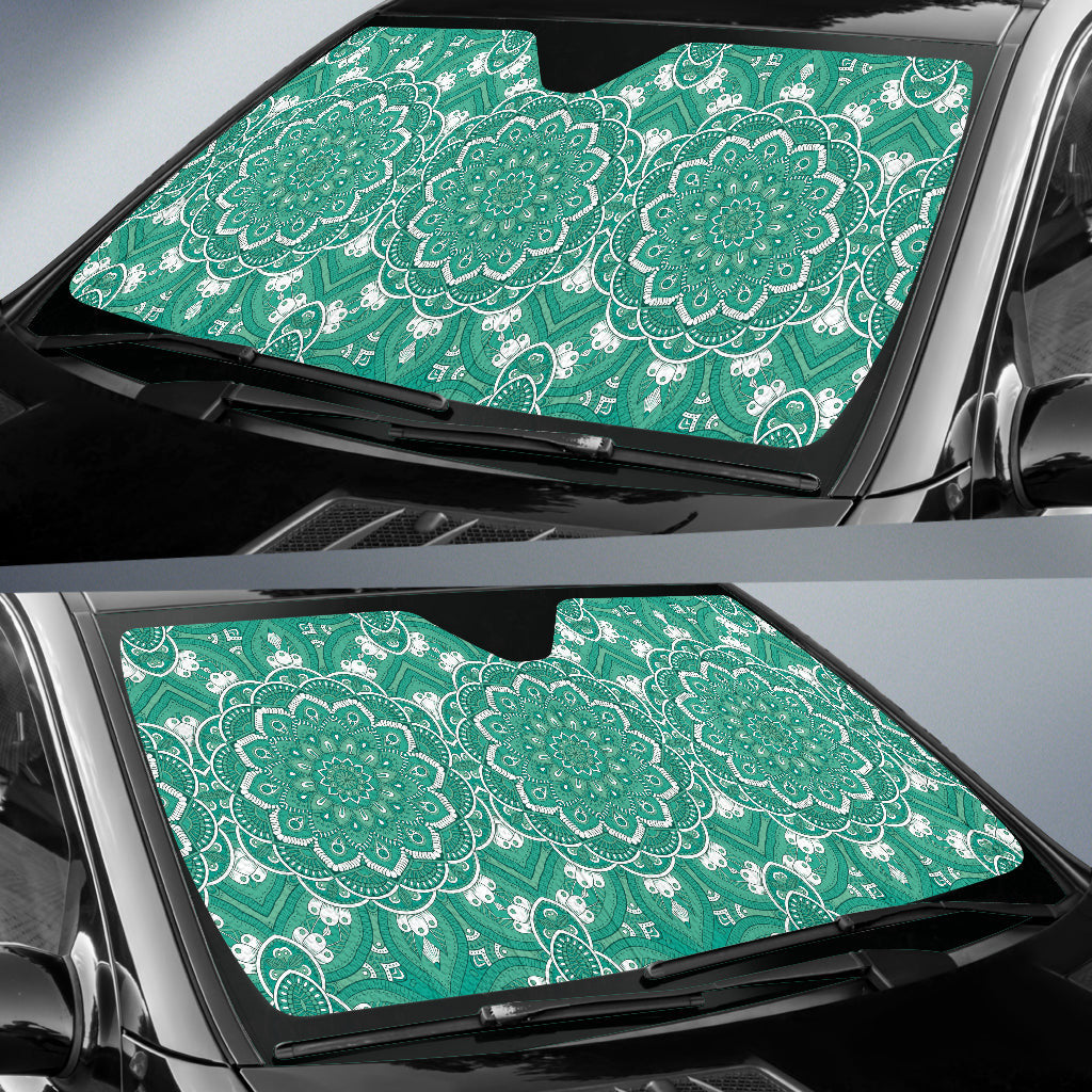 Green Mandala Circle Car Auto Sun Shades