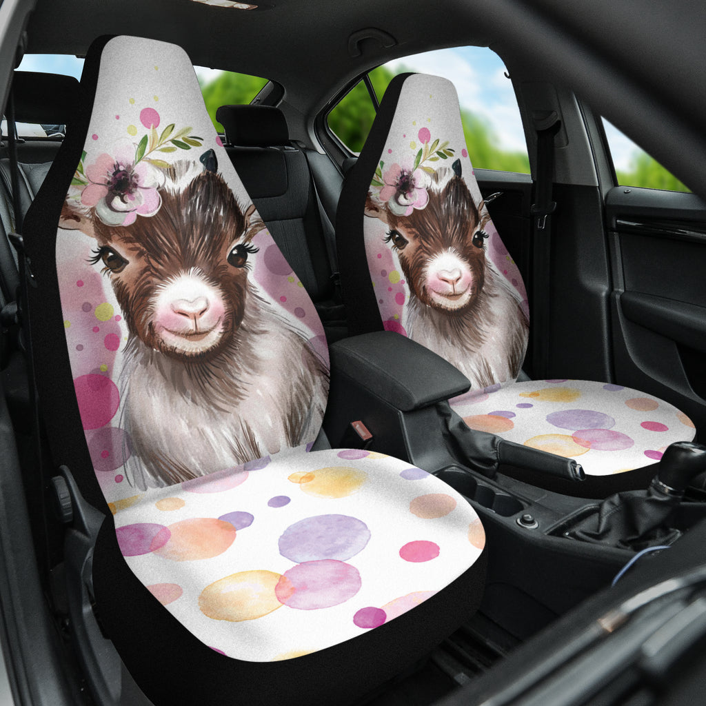 Goat Cute Floral Watercolor Car Seat Covers