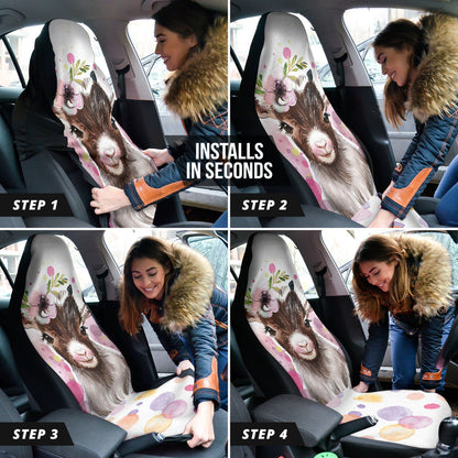 Goat Cute Floral Watercolor Car Seat Covers