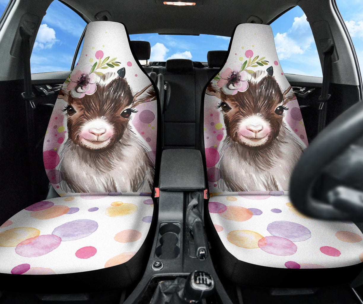 Goat Cute Floral Watercolor Car Seat Covers