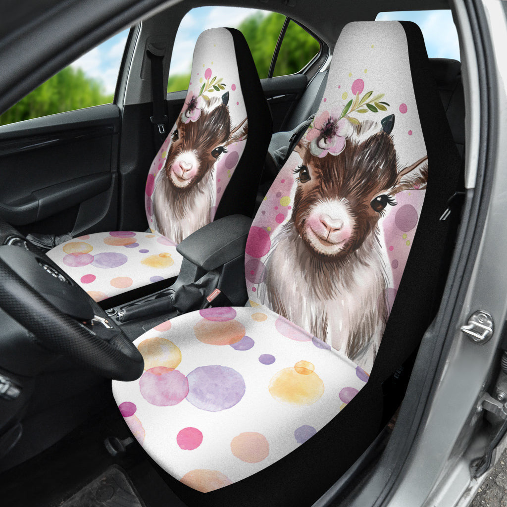 Goat Cute Floral Watercolor Car Seat Covers