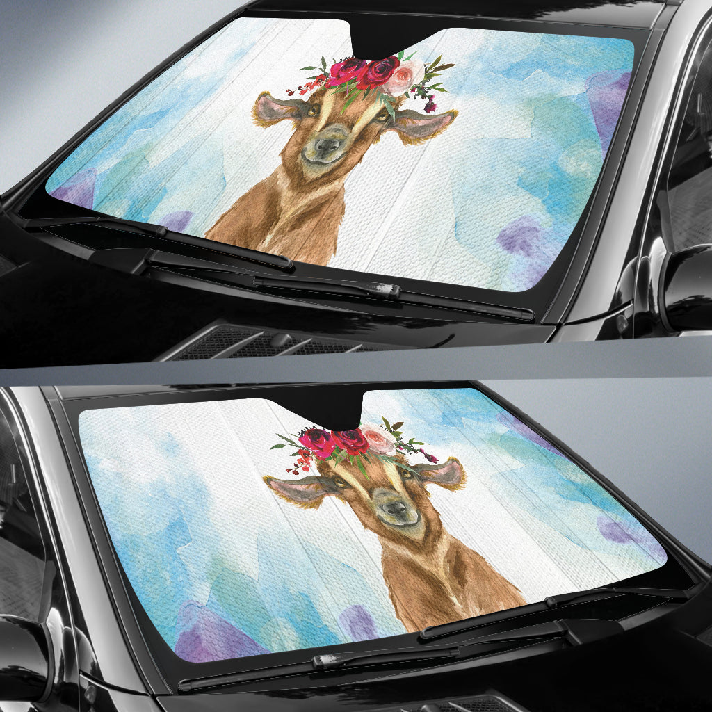 Goat Cute Cyan Watercolor Car Auto Sun Shades