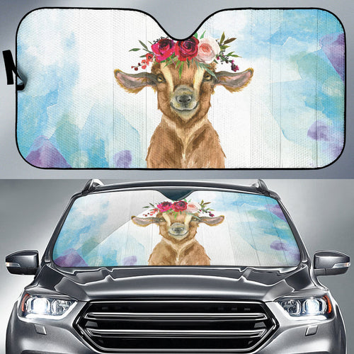 Goat Cute Cyan Watercolor Car Auto Sun Shades