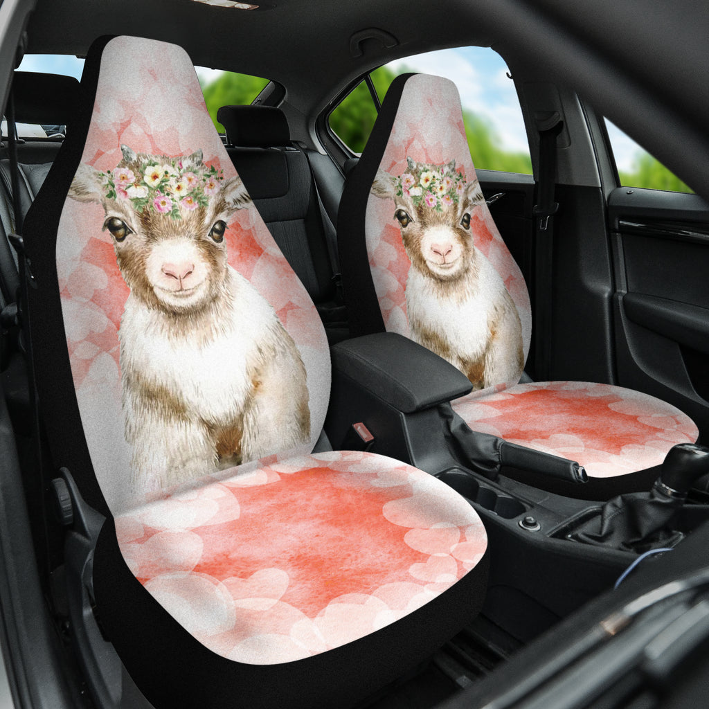 Goat Cute Pink Watercolor Car Seat Covers
