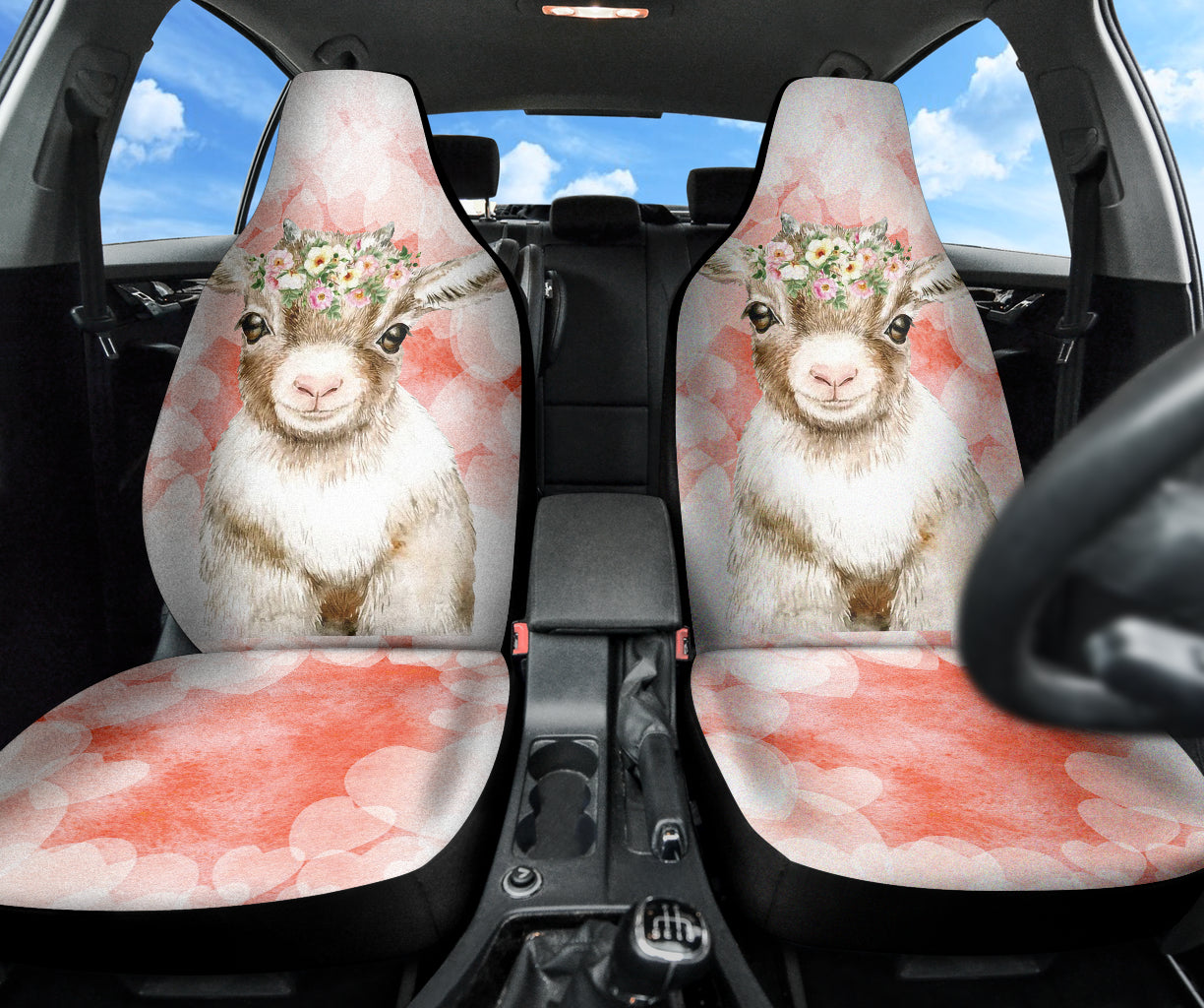Goat Cute Pink Watercolor Car Seat Covers