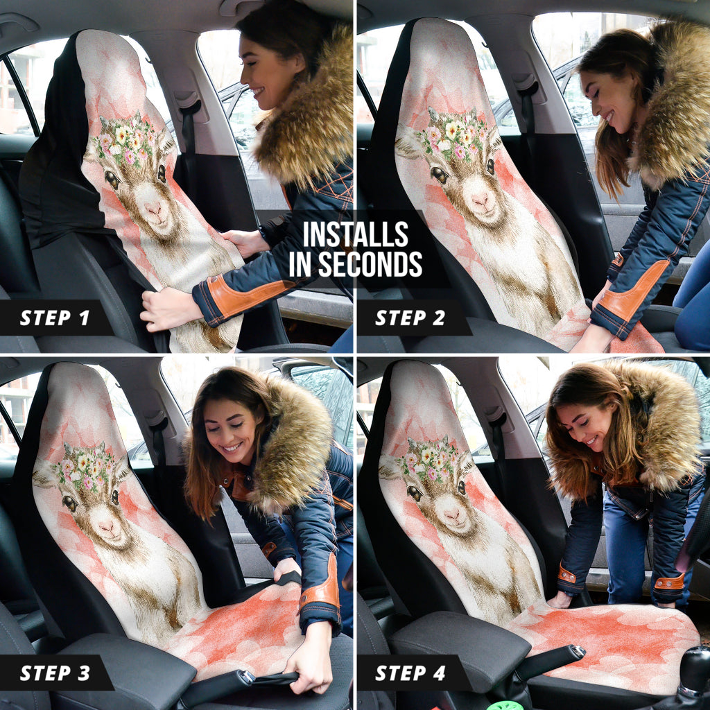 Goat Cute Pink Watercolor Car Seat Covers