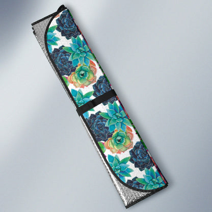 Succulent Colorful White Background Watercolor Car Auto Sun Shades