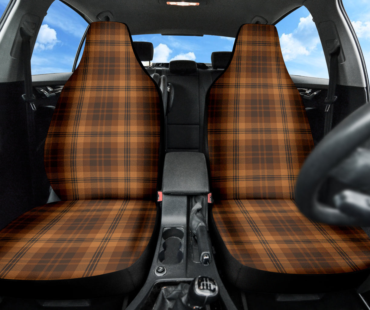 Orange Plaid Pattern Vintage Car Seat Covers