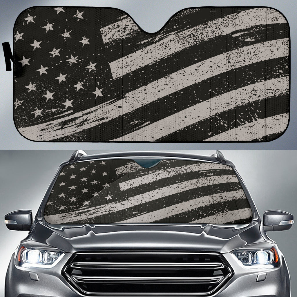 Black And White American Flag Car Auto Sun Shades