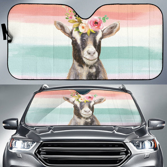 Goat Cute Colorful Watercolor Car Auto Sun Shades