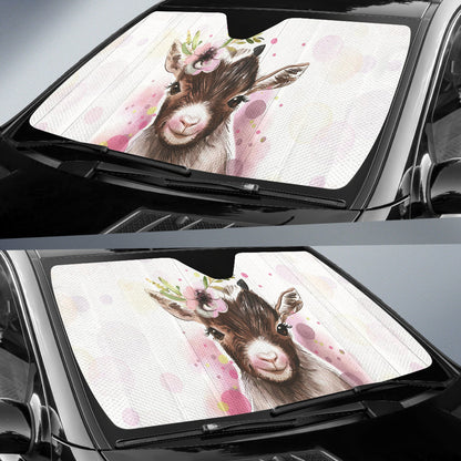 Goat Cute Floral Watercolor Car Auto Sun Shades
