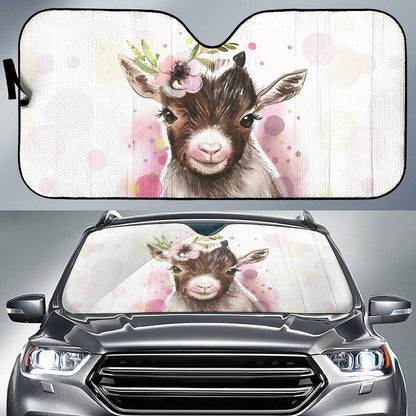 Goat Cute Floral Watercolor Car Auto Sun Shades