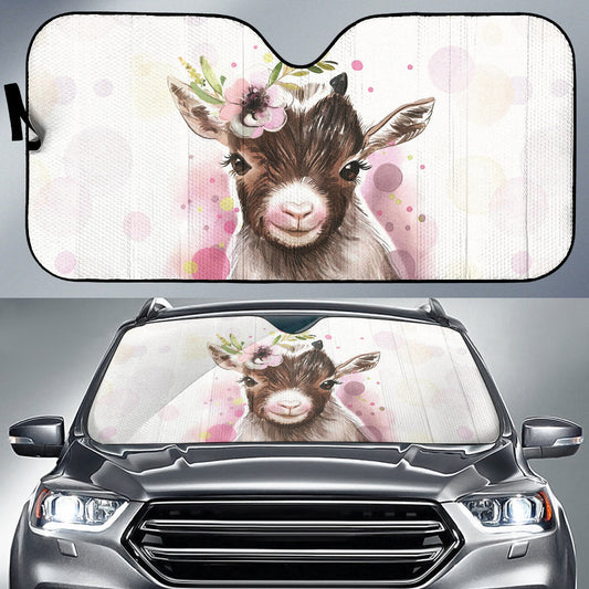 Goat Cute Floral Watercolor Car Auto Sun Shades