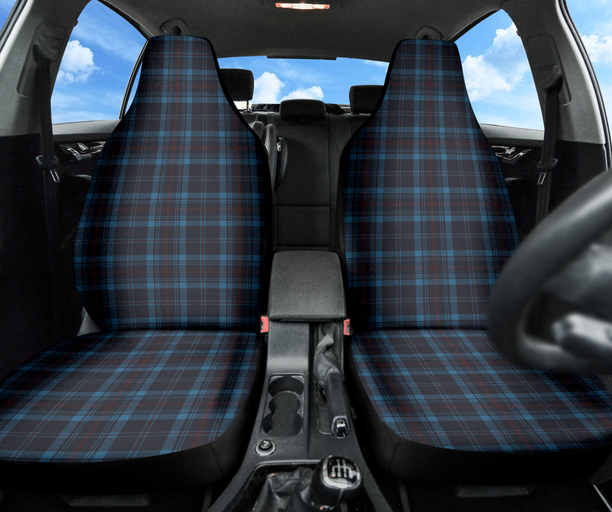 Dark Blue Plaid Pattern Car Seat Covers