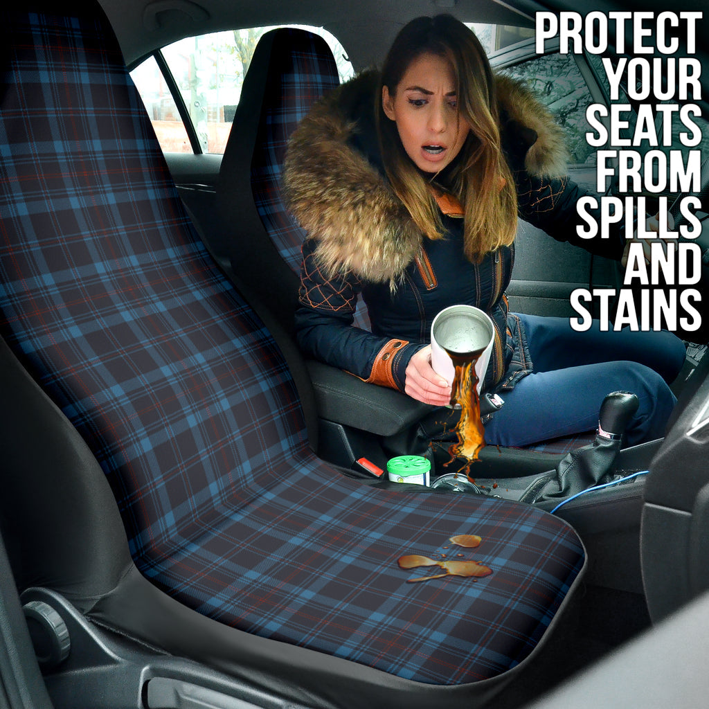 Dark Blue Plaid Pattern Car Seat Covers