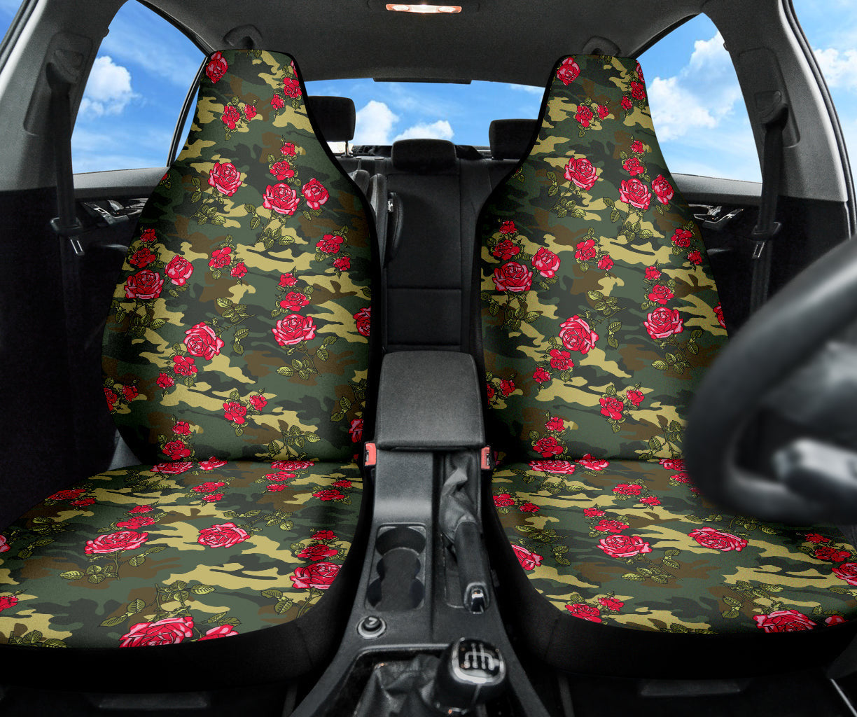 Red Rose Camo Car Auto Seat Covers