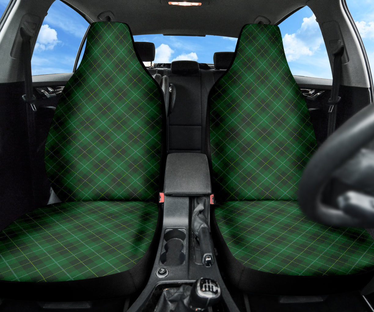 Green Plaid Pattern Car Seat Covers