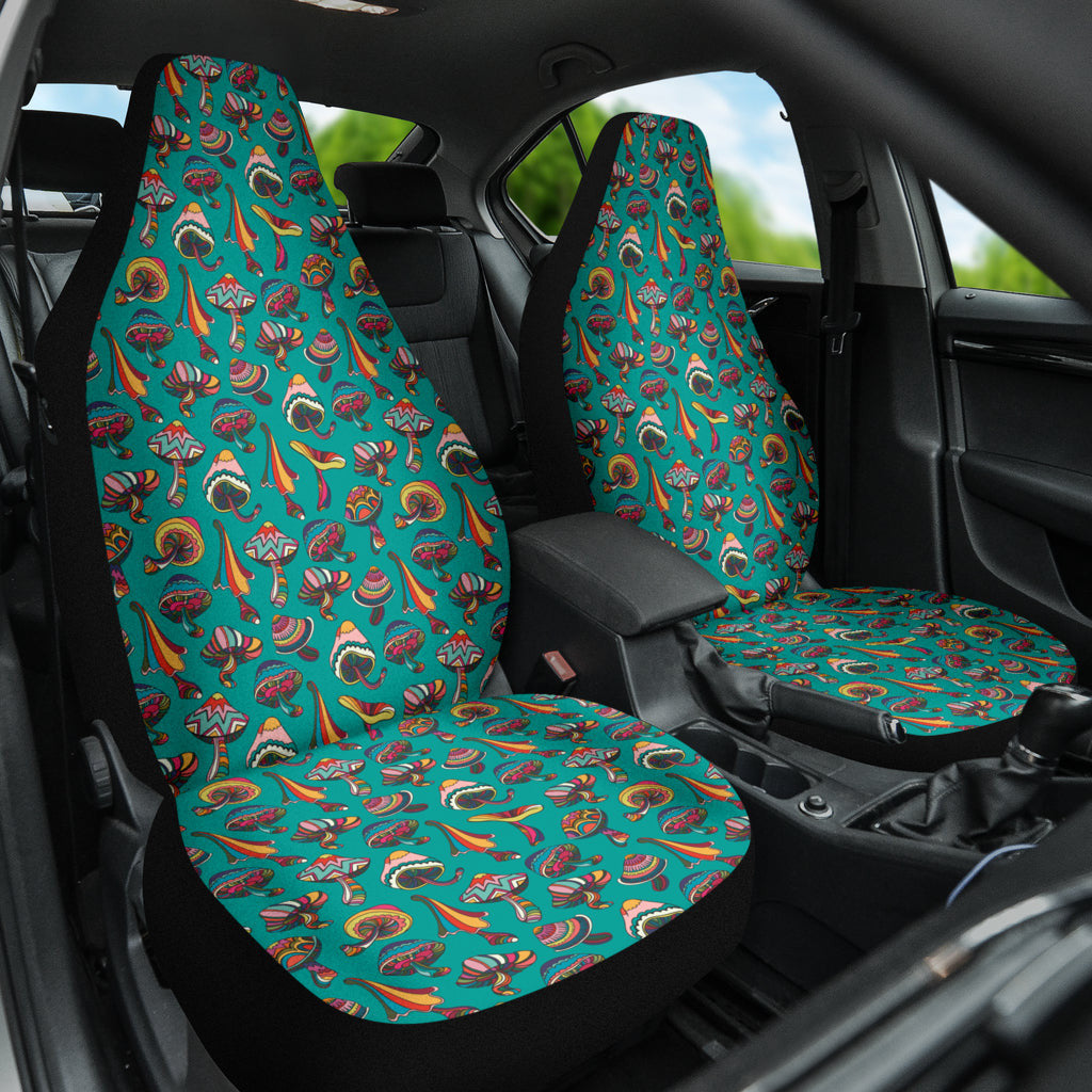 Colorful Mushroom Blue Background Car Seat Covers