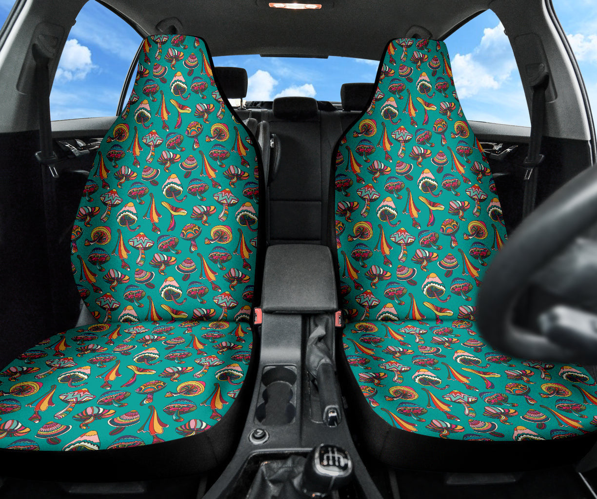 Colorful Mushroom Blue Background Car Seat Covers