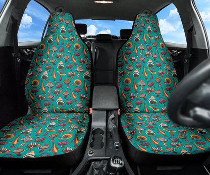 Colorful Mushroom Blue Background Car Seat Covers