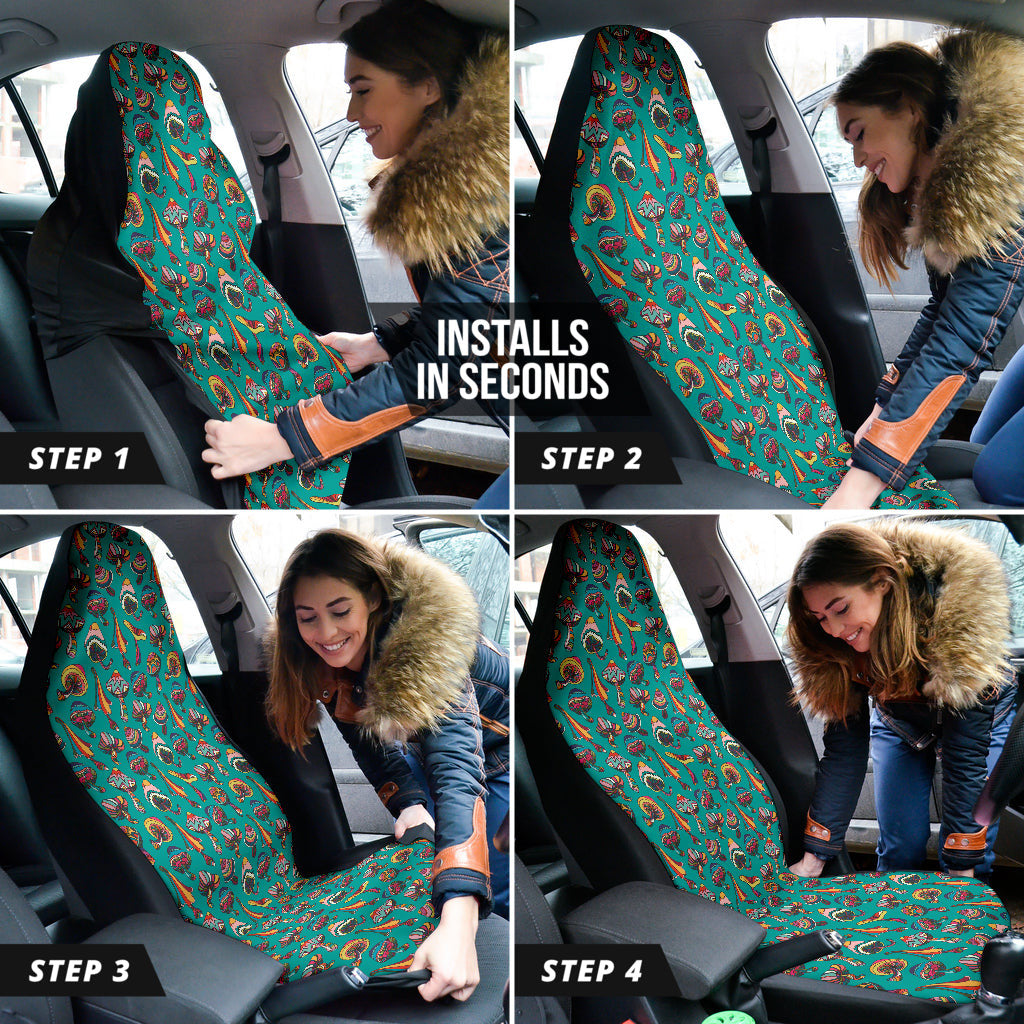 Colorful Mushroom Blue Background Car Seat Covers