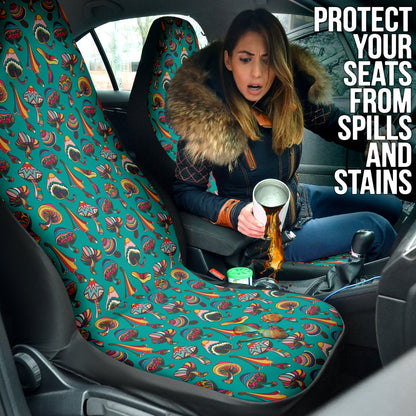 Colorful Mushroom Blue Background Car Seat Covers