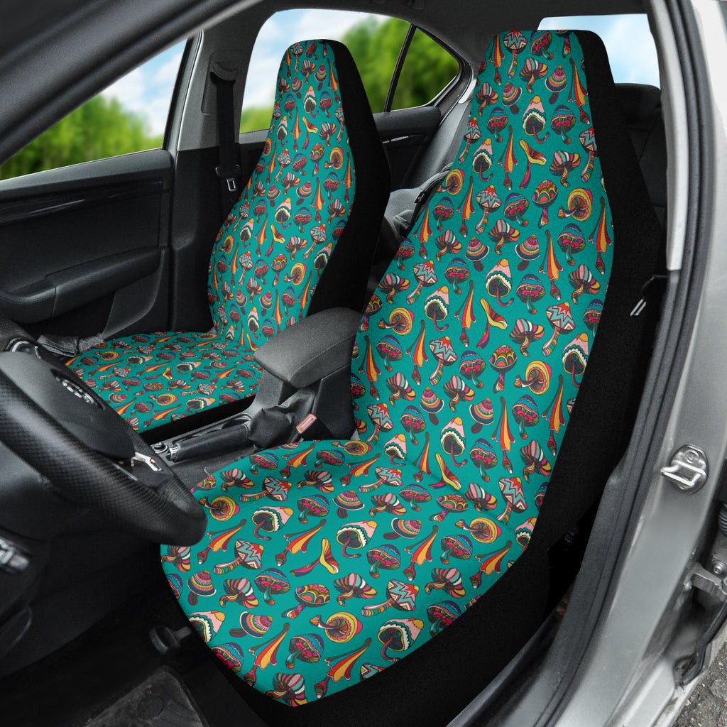 Colorful Mushroom Blue Background Car Seat Covers