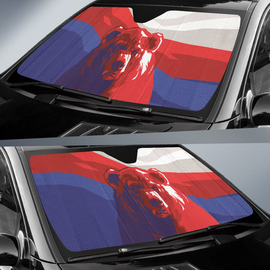 Bear Russia Flag Printed Car Auto Sun Shades