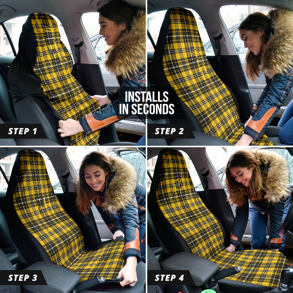 Yellow Black Plaid Pattern Car Seat Covers