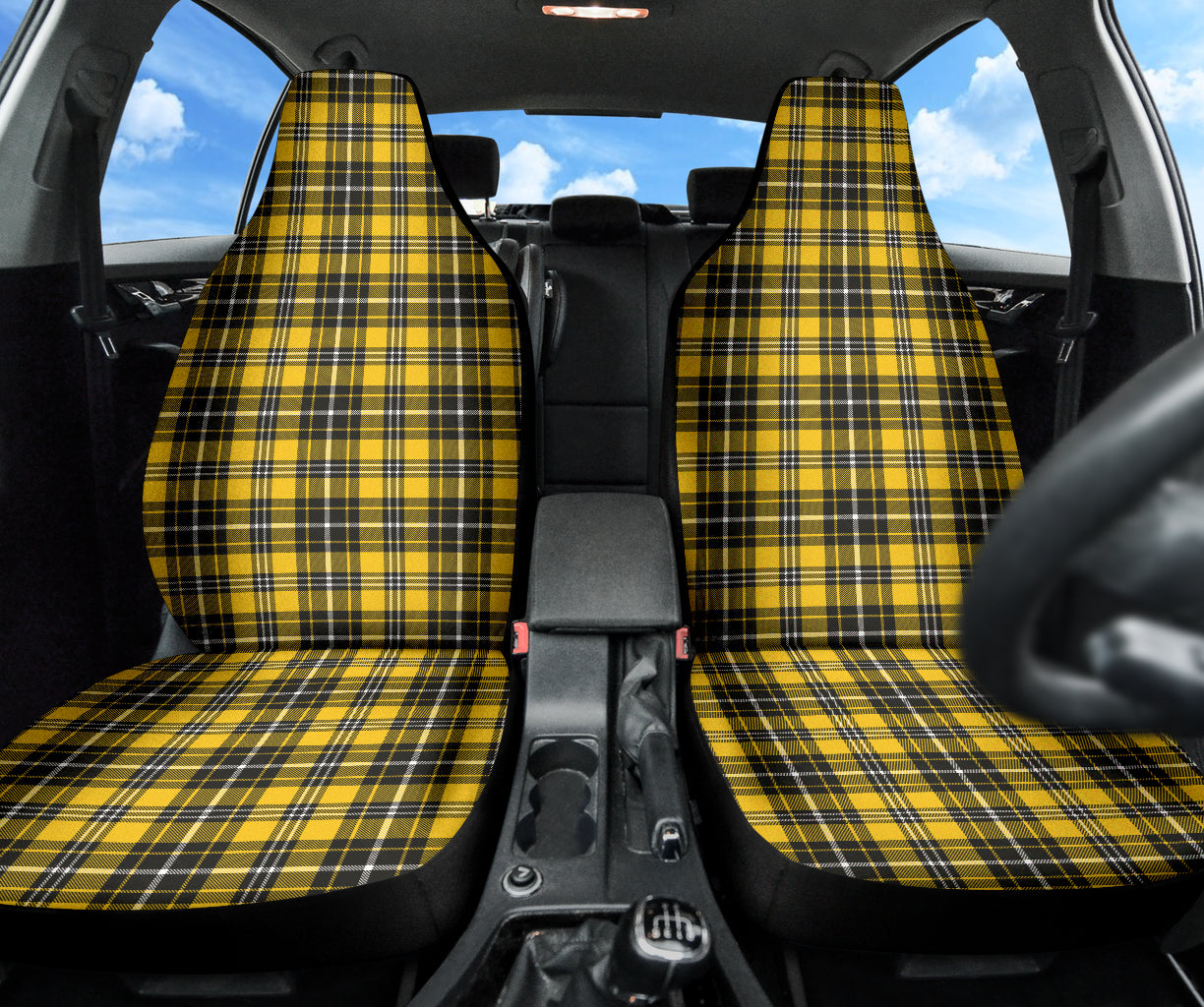 Yellow Black Plaid Pattern Car Seat Covers