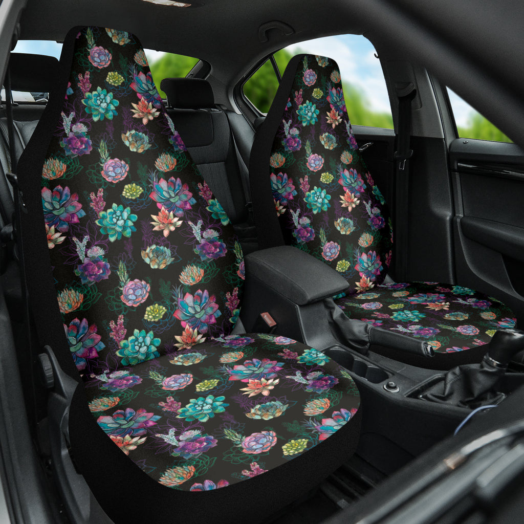 Succulent Colorful Black Background Watercolor Car Seat Covers
