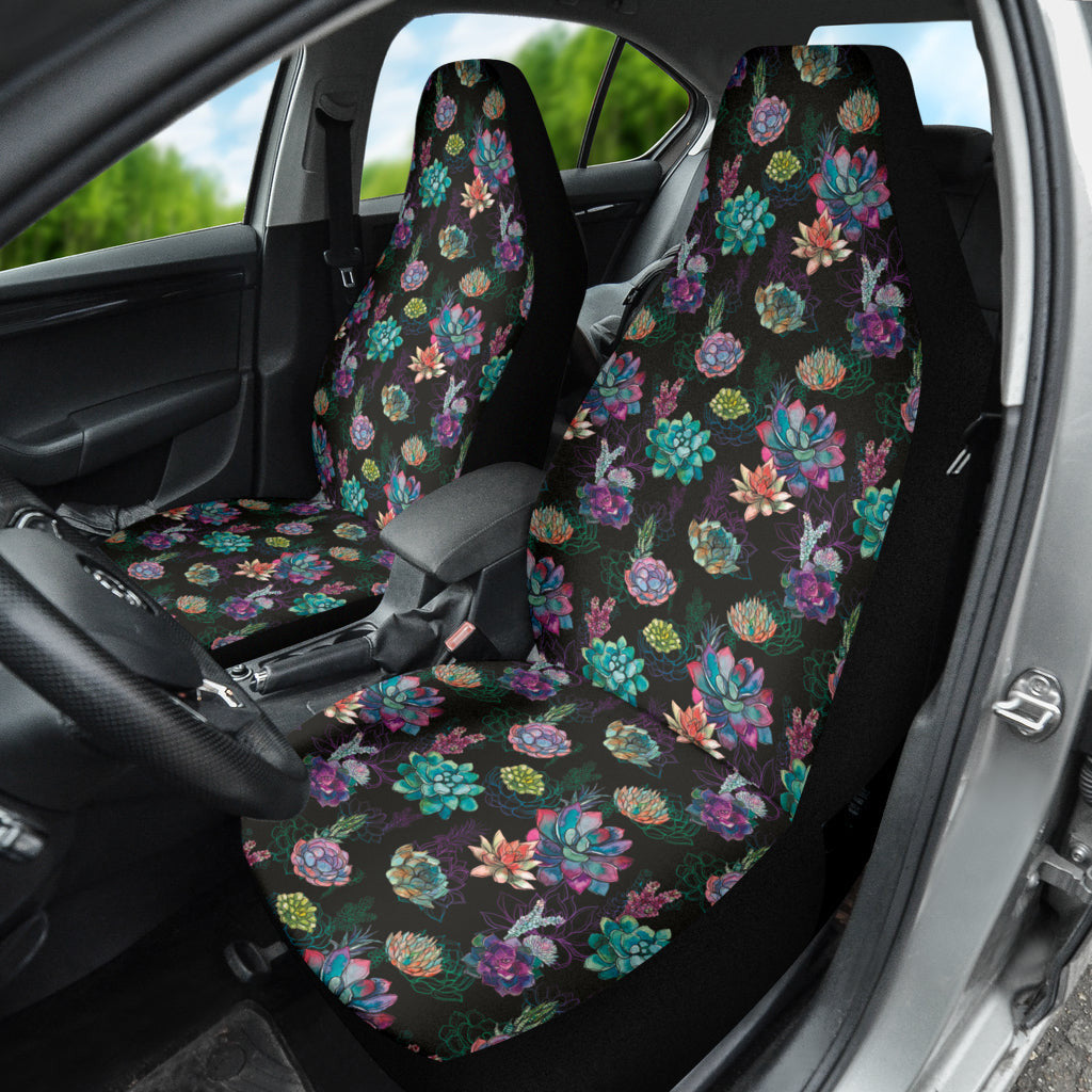 Succulent Colorful Black Background Watercolor Car Seat Covers