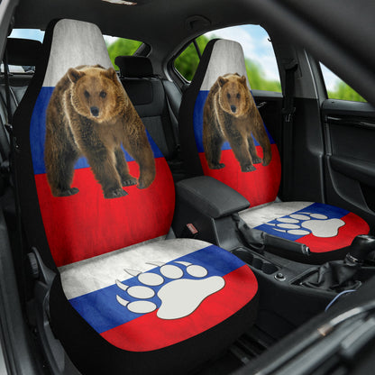 Russian Flag Furry Bear Animal Car Seat Covers