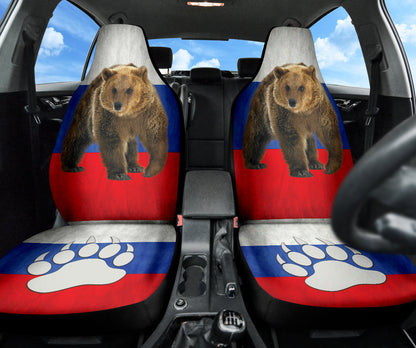 Russian Flag Furry Bear Animal Car Seat Covers