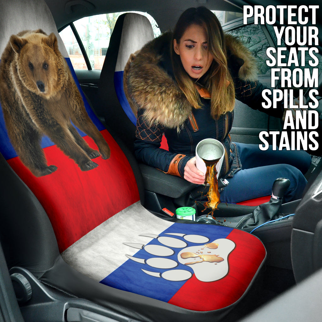 Russian Flag Furry Bear Animal Car Seat Covers