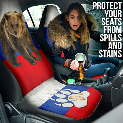 Russian Flag Furry Bear Animal Car Seat Covers