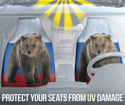 Russian Flag Furry Bear Animal Car Seat Covers