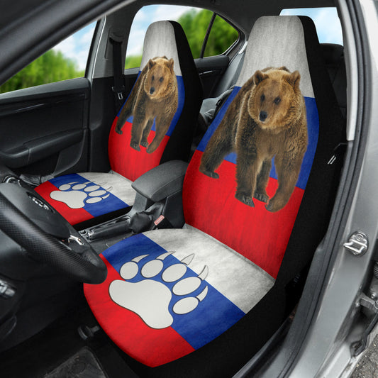 Russian Flag Furry Bear Animal Car Seat Covers