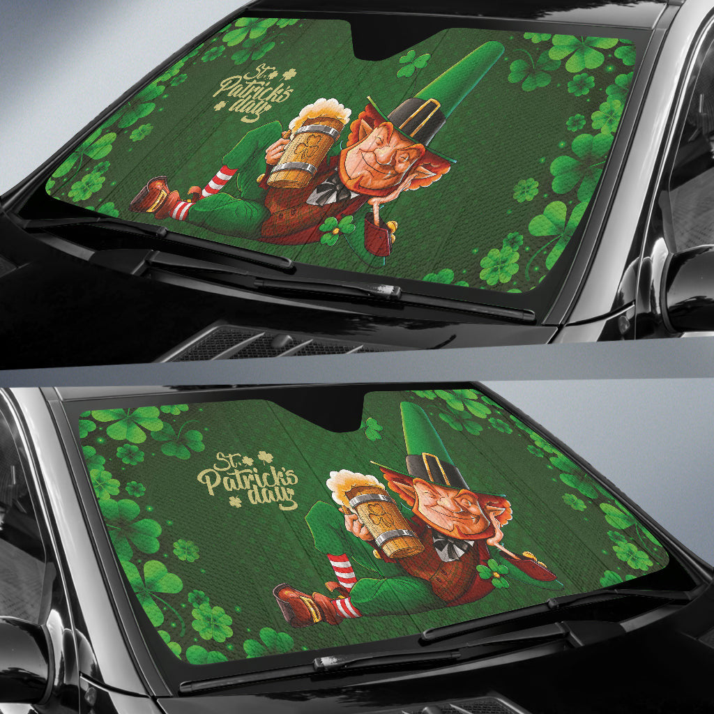Leprechaun Drinks Beer Patrick's Day Car Auto Sun Shades