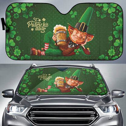 Leprechaun Drinks Beer Patrick's Day Car Auto Sun Shades