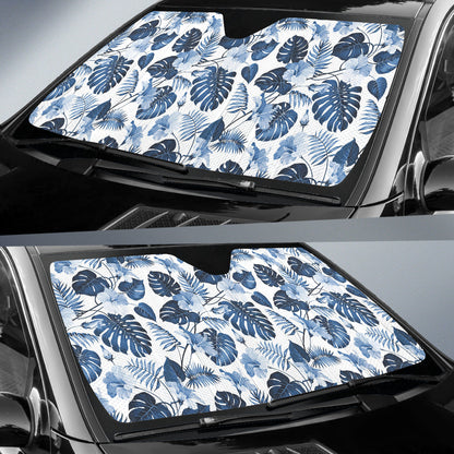White And Blue Hibiscus Tropical Hawaiian Flower Pattern Car Auto Sun Shades