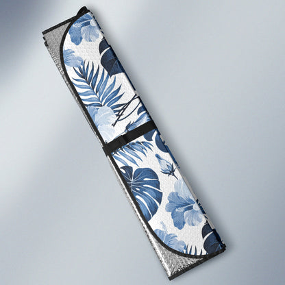 White And Blue Hibiscus Tropical Hawaiian Flower Pattern Car Auto Sun Shades