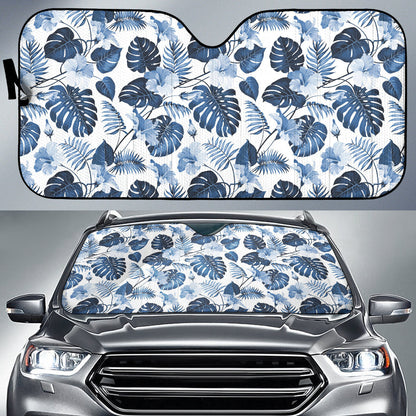 White And Blue Hibiscus Tropical Hawaiian Flower Pattern Car Auto Sun Shades