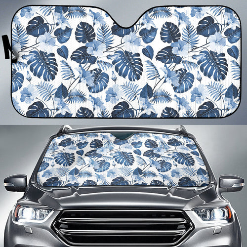 White And Blue Hibiscus Tropical Hawaiian Flower Pattern Car Auto Sun Shades