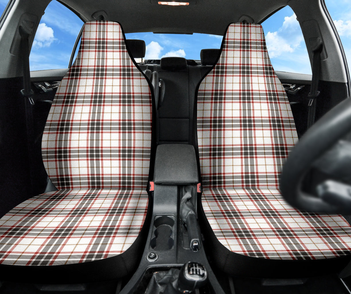 White Plaid Pattern Car Seat Covers