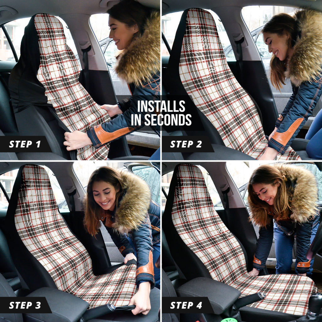 White Plaid Pattern Car Seat Covers
