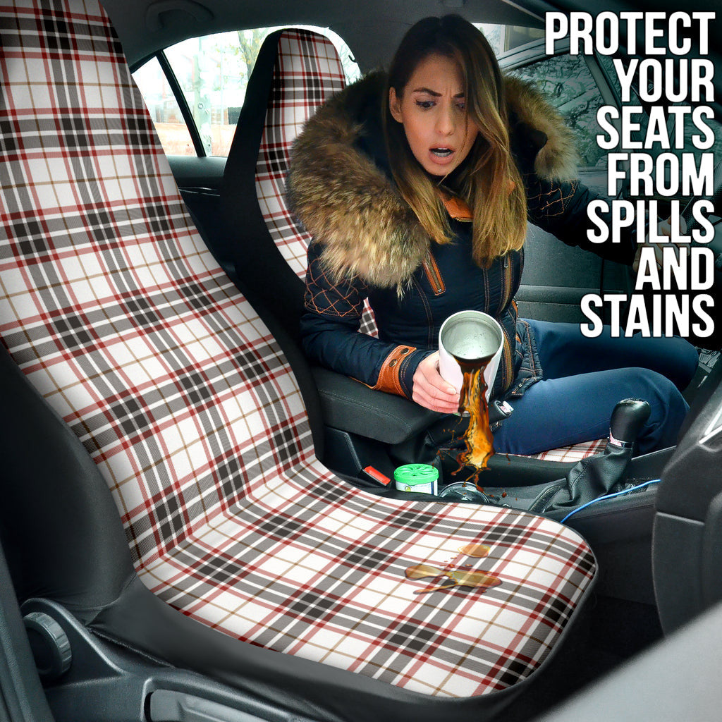 White Plaid Pattern Car Seat Covers